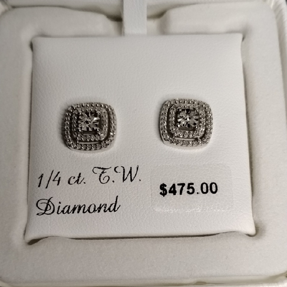 Elegant Silver Diamond Stud Earrings